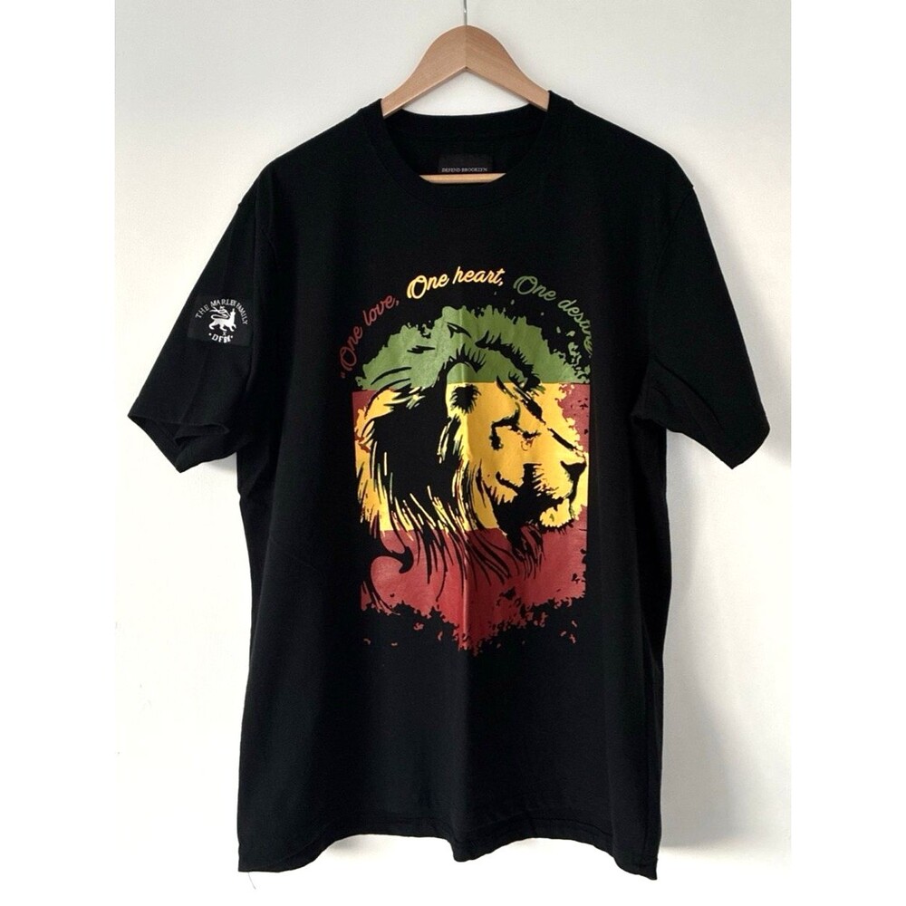 Bob Marley Family Defend Brooklyn One Love Lion Black Short Sleeve TShirt Men XL